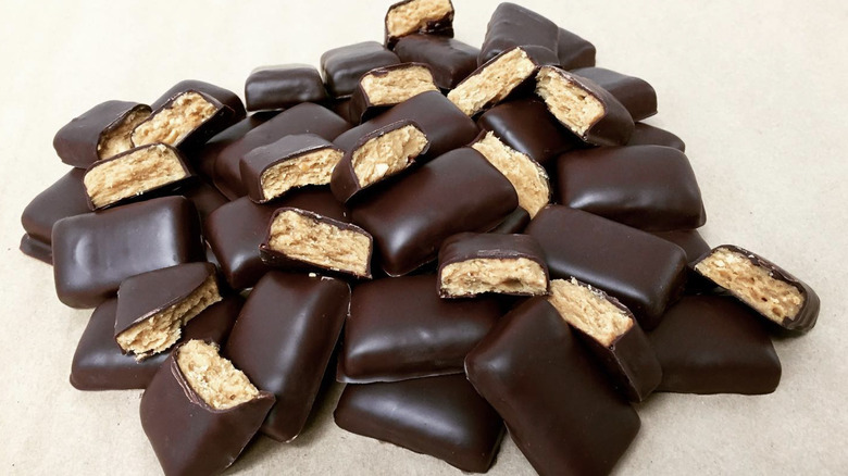 chocolate flaky candy with peanut butter inside