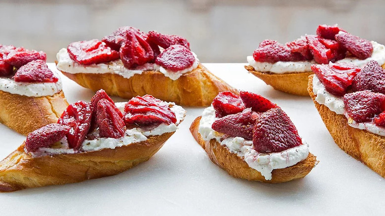 Pickled Strawberries on slices of toast