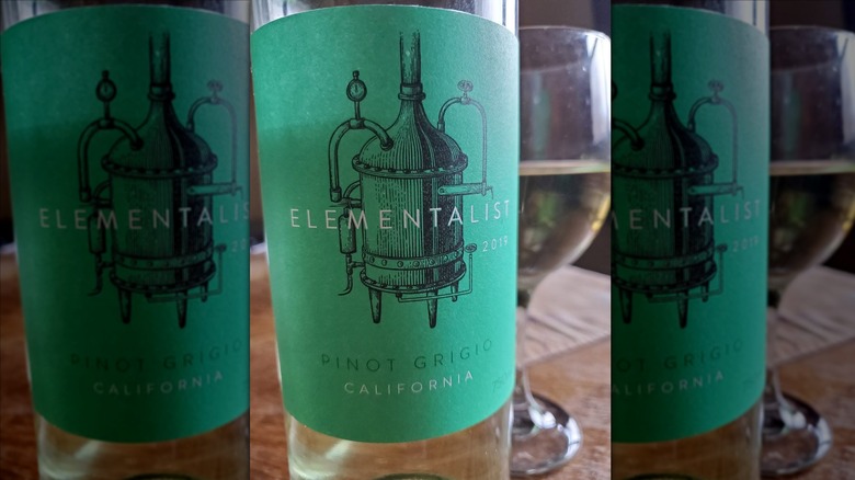 Close-up of Elementalist Pinot Grigio in a bottle and glass