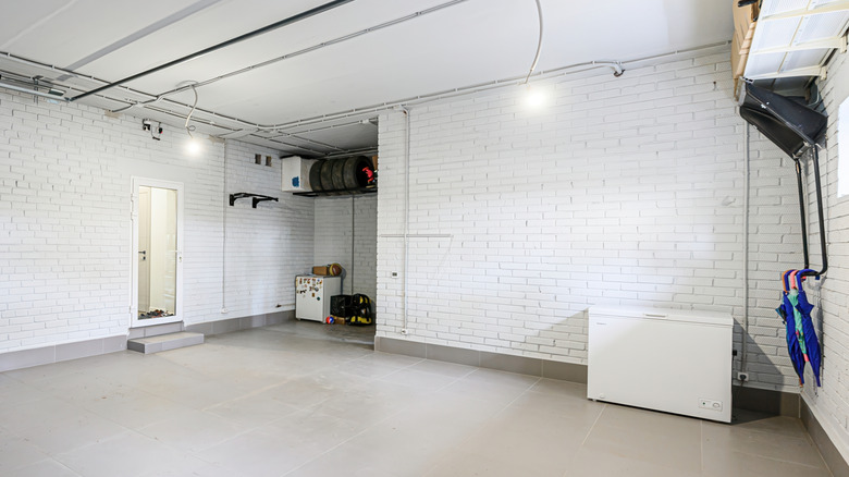 Chest freezer in a home garage