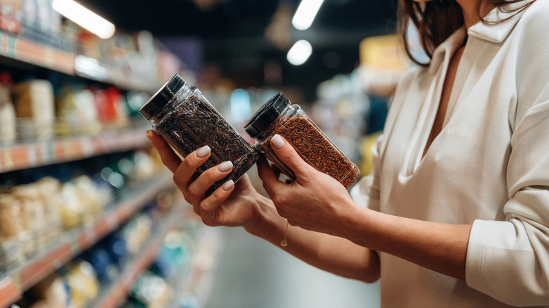 shopping for spices at an international market