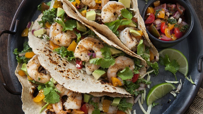 Shrimp tacos on corn tortillas