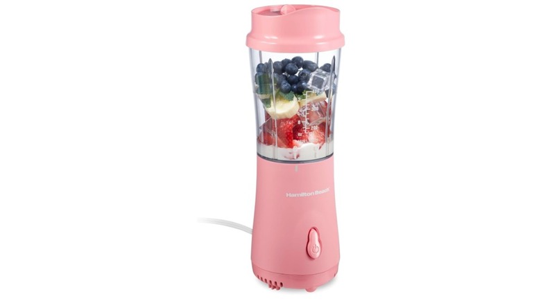 A pink Hamilton Beach portable blender