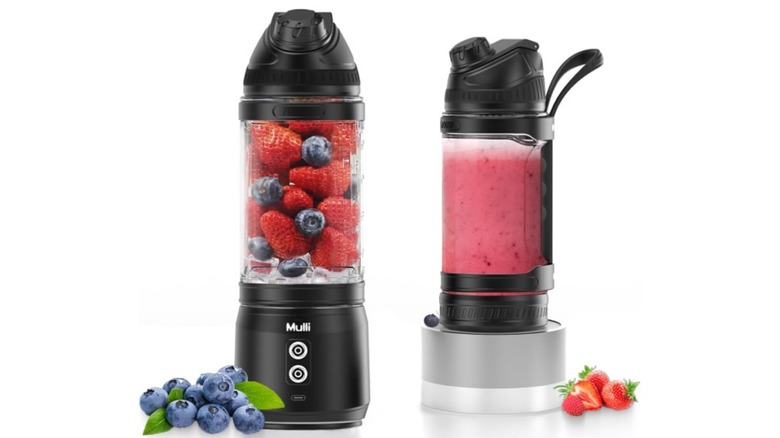 A Mulli portable blender with berries