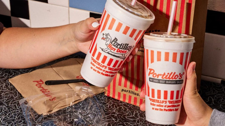 Portillo's drinks and food bags