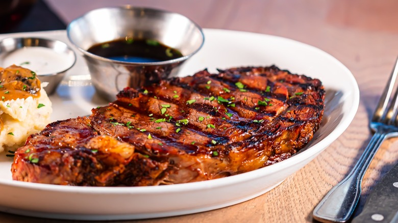 Whiskey-soaked  and seared prime rib with aus jus