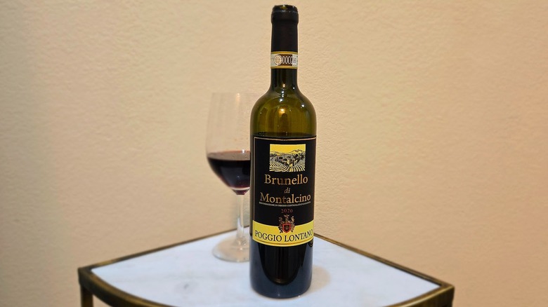 Bottle of Poggio Lontano Brunello di Montalcino and glass