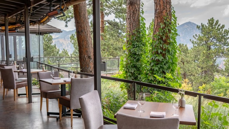 Tables at Flagstaff House Restaurant looking out over the valley