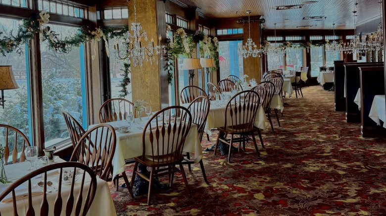 Dining room with large windows at the Nicollet Island Inn