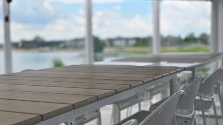 High top table with lake views in the background
