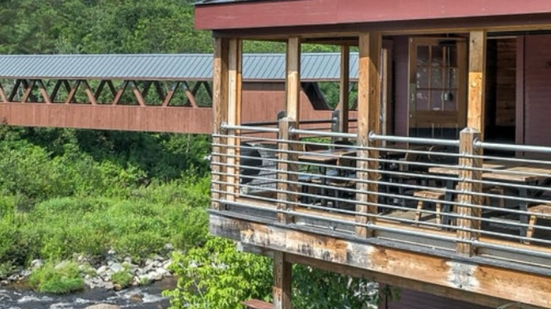 Outside view of the Schilling Beer Co. Terrace over the river