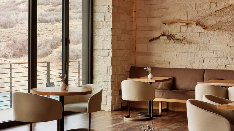 Dining room at Yuta with views of the mountains