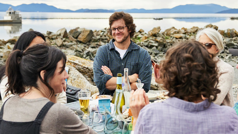 People enjoying food and drink at Taylor Shellfish Farms