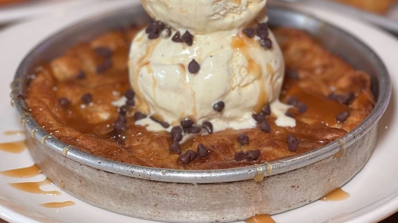 pizookie topped with ice cream