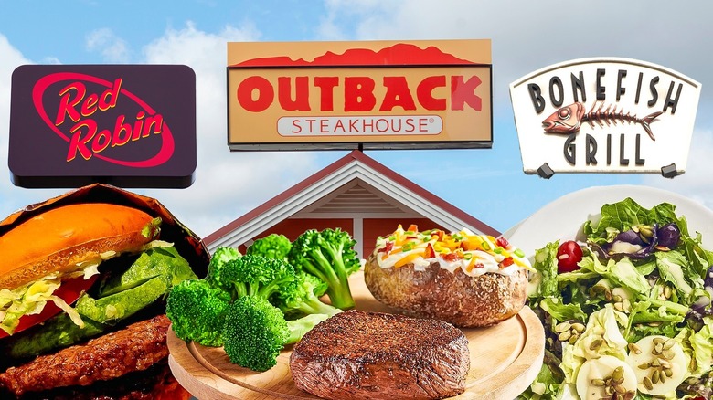 signs for red robin, outback steakhouse, and bonefish grill behind gluten-free dishes