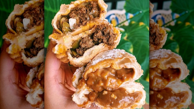 Savory and sweet empanada halves