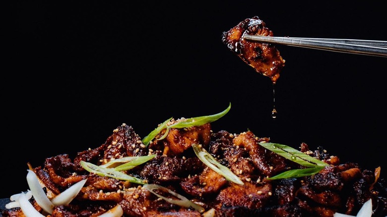 BBQ platter with chopsticks