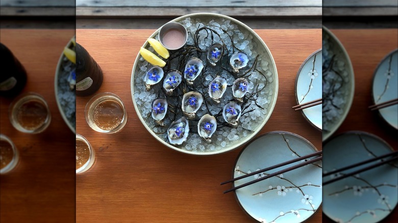 Fresh oysters and chopsticks