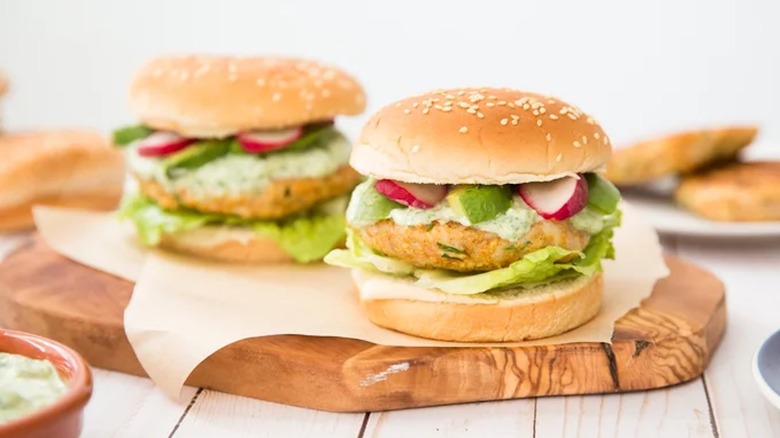 Tilapia fish burgers with cilantro-lime sauce