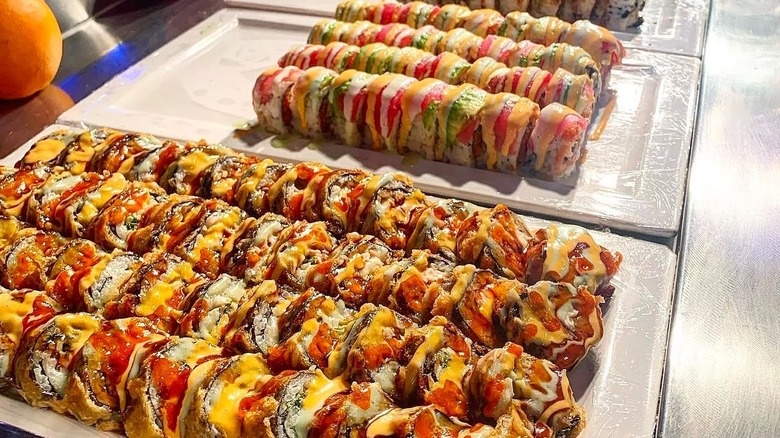 Sushi rolls display at Yukai Japanese and Seafood Buffet