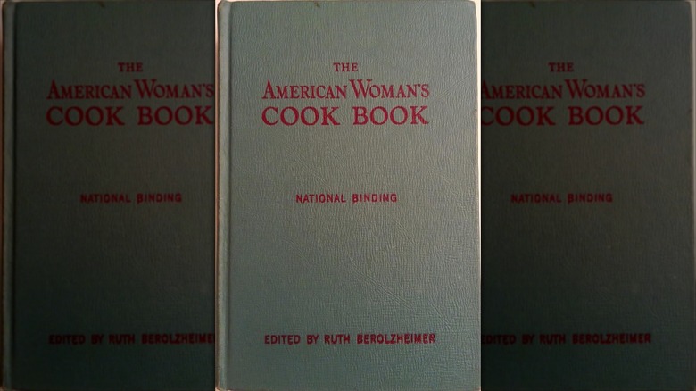 The American Woman's Cook Book grey cover with red writing