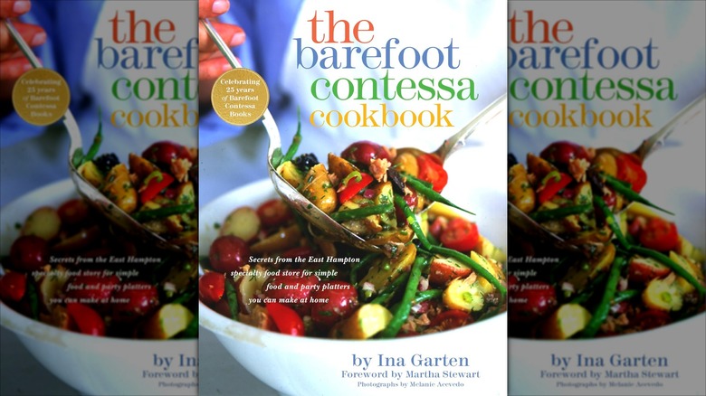 Front cover of The Barefoot Contessa Cookbook, white bowl of roasted veggies