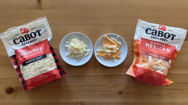 Cabot Creamery shredded cheese in bags and plates