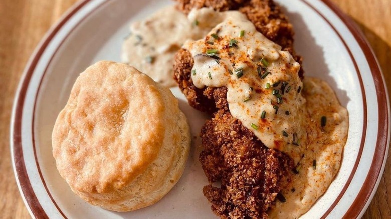 fried chicken and a biscuit