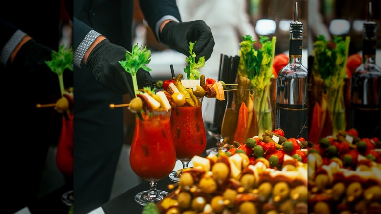 bloody Mary cart and garnishes