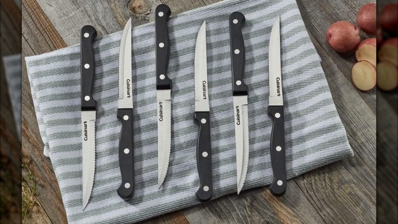 Cuisinart 6-Piece Steak Knife Set on a tablecloth