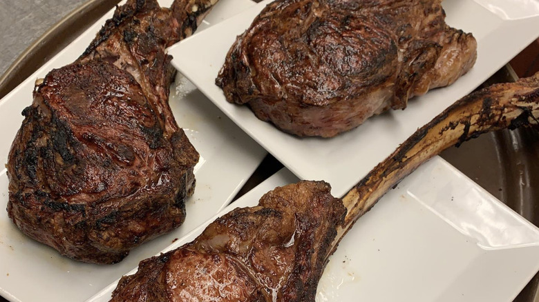 Plated steaks at Frank's Steak House