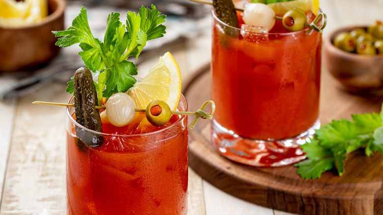 Bloody Mary with cocktail onions