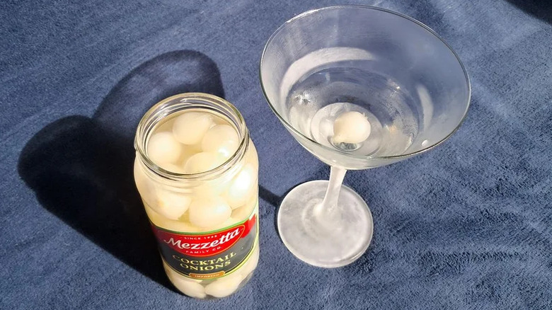 Mezzetta Cocktail Onions in jar and glass