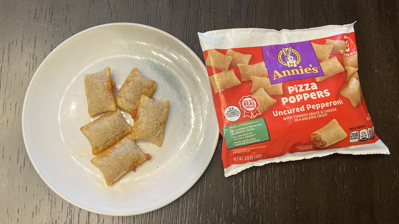 Annie's Uncured Pepperoni Pizza Poppers on white plate