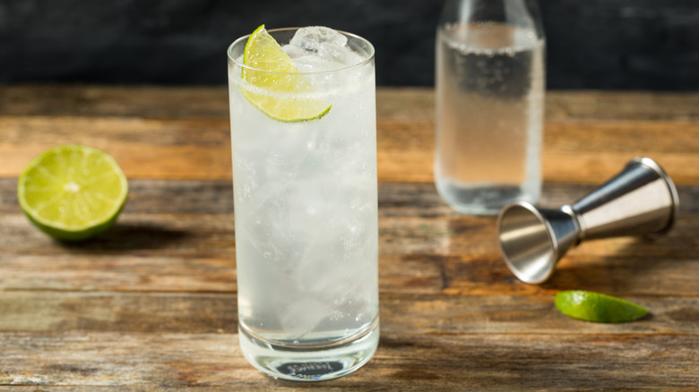 A glass of ranch water with a lime