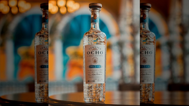A bottle of Tequila Ocho Plata