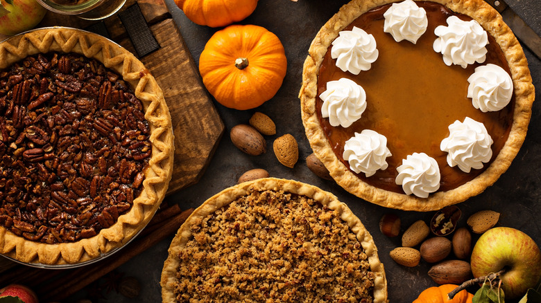 pumpkin, pecan, and apple pies