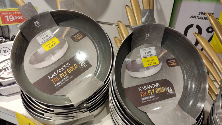 Tri-ply pans in a shop