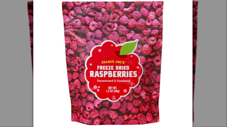 A bag of Trader Joe's Freeze Dried Raspberries