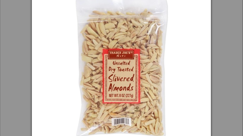 A bag of Trader Joe's Unsalted Dry Toasted Slivered Almonds
