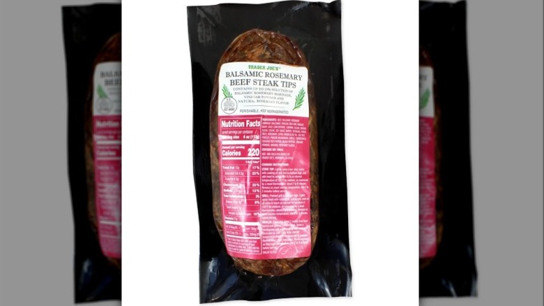 Balsamic rosemary beef steak tips on a white background