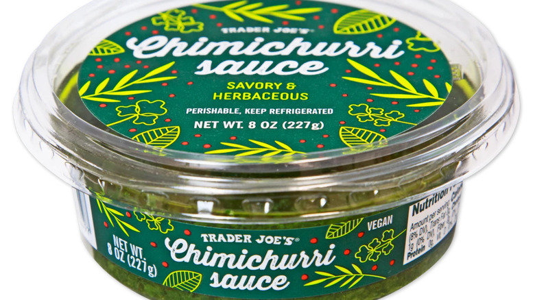 Trader Joe's chimichurri sauce on white background