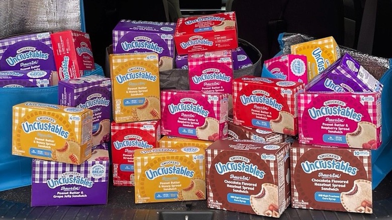 different Uncrustable flavors in boxes