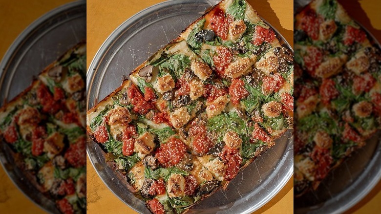 Square pizza with vegetables