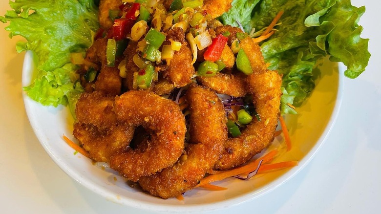 Vegan bowl with fake shrimp