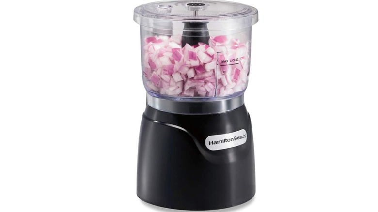 A Hamilton Beach electric mini food processor