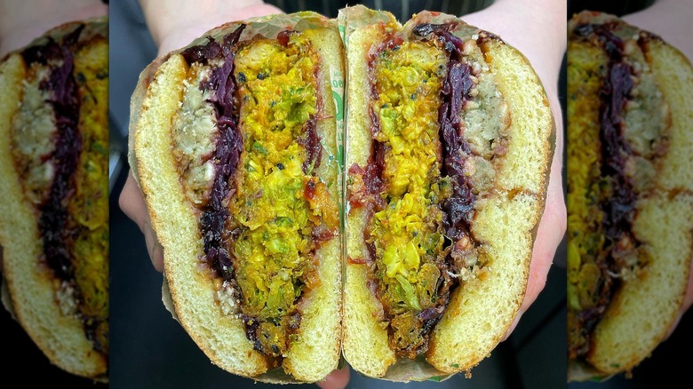 two halves of pakora burger