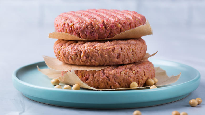 Stack of plant-based meat patties