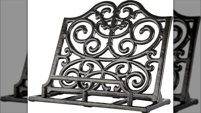 Black Cast Iron Cookbook Stand on a white background