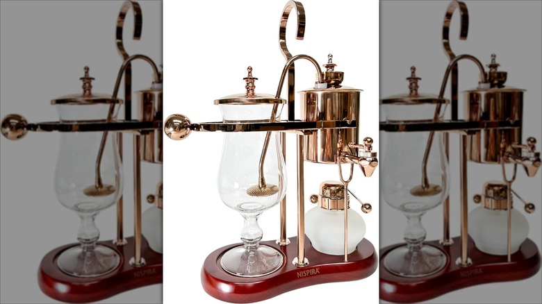 Nispira Belgium Royal Family Gravity Coffee Maker brass siphone coffee maker on white background